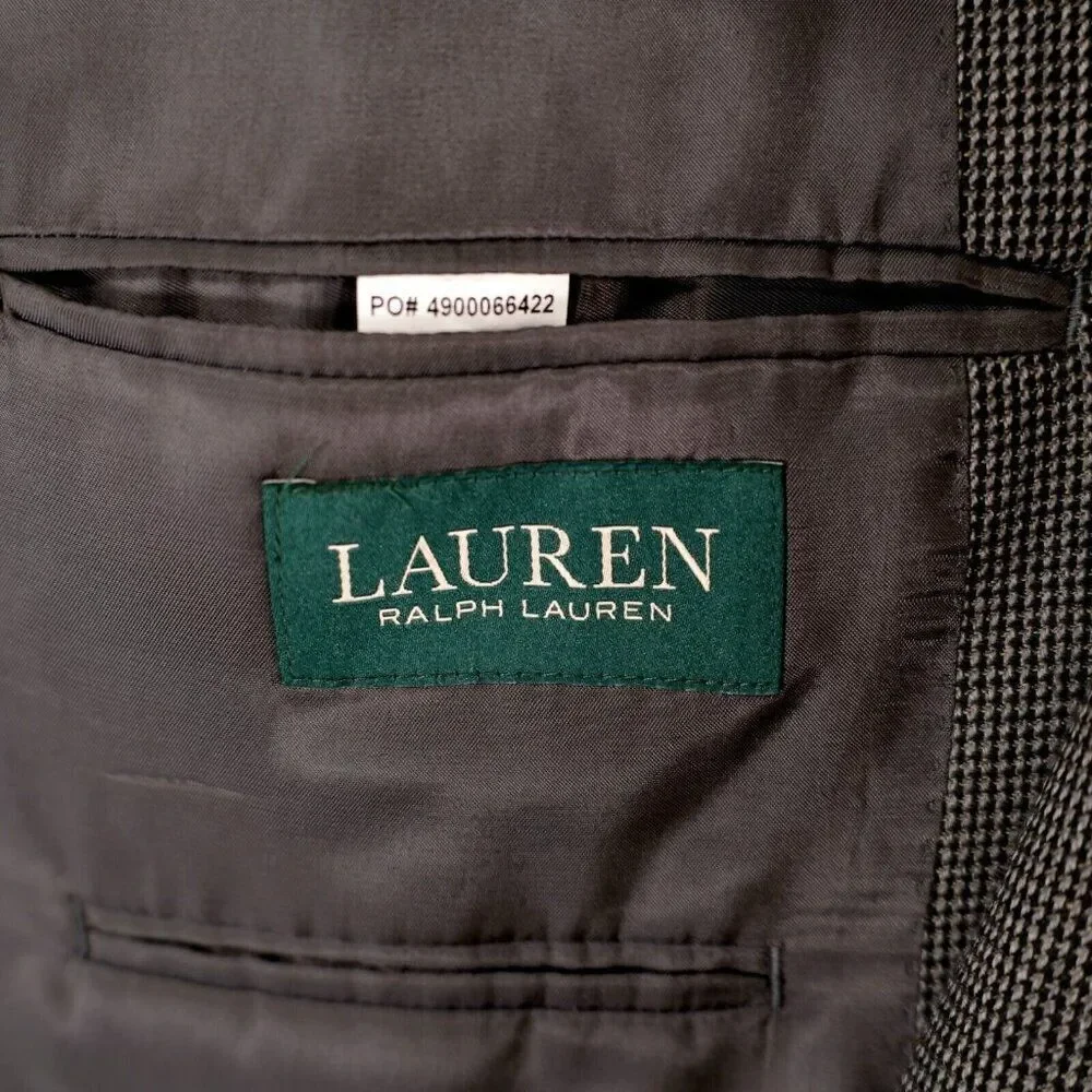 Lauren Ralph Lauren Thick Wool Wool Black Gray Tan Check 2 Button Sport Coat 46L